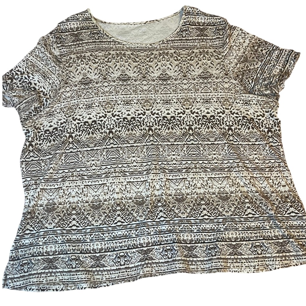 Kim Rogers Womens Top Geometric Aztec Short Sleeve Casual Size 3X 100% Cotton